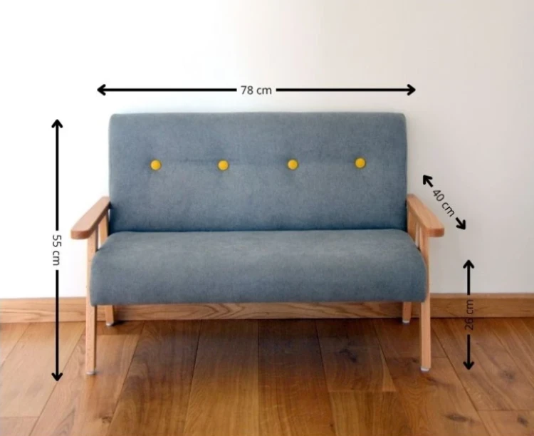 Sofa dla dzieci welur szary MODELINA WYMIARY