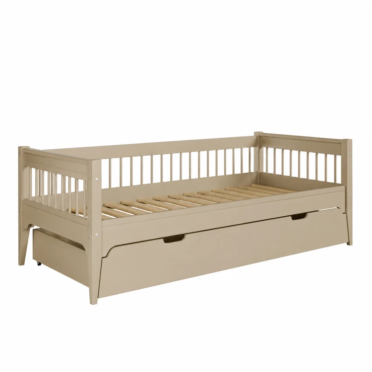 Łóżko pojedyncze Carmela Daybed 90x200 cm z ozdobnymi szczebelkami i opcjonalną szufladą