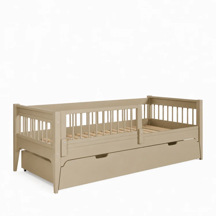Łóżko pojedyncze Carmela Daybed 90x200 cm z ozdobnymi szczebelkami i opcjonalną szufladą