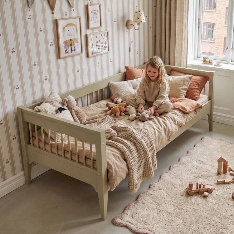 Łóżko pojedyncze Carmela Daybed 90x200 cm z ozdobnymi szczebelkami i opcjonalną szufladą