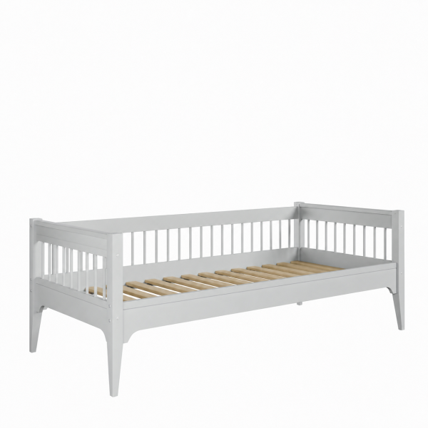 Szare łóżko pojedyncze Carmela Daybed 90x200 cm z ozdobnymi szczebelkami