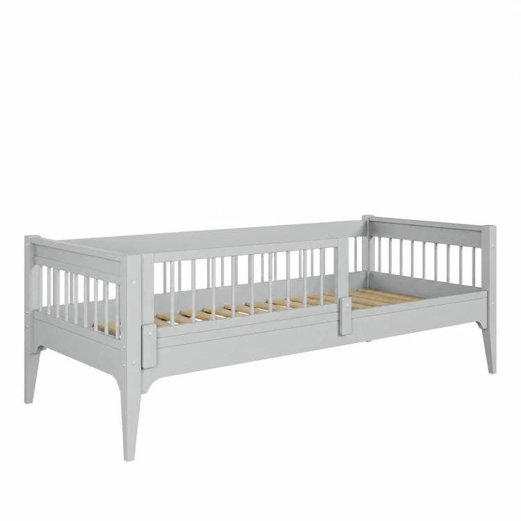 Szare łóżko pojedyncze Carmela Daybed 90x200 cm z ozdobnymi szczebelkami