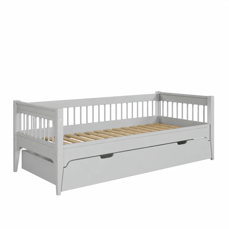Szare łóżko pojedyncze Carmela Daybed 90x200 cm z ozdobnymi szczebelkami