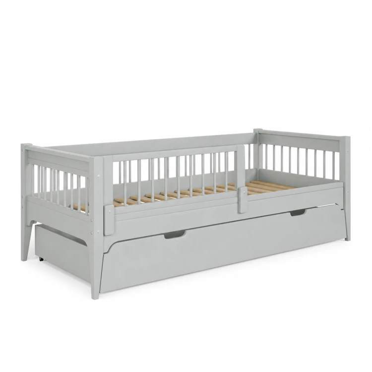 Szare łóżko pojedyncze Carmela Daybed 90x200 cm z ozdobnymi szczebelkami