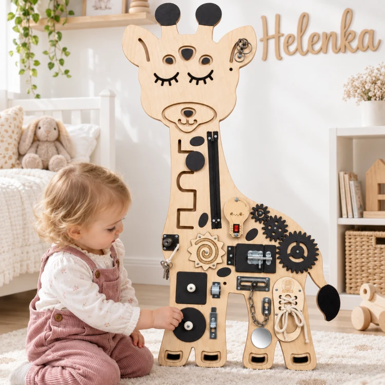 tablica manipulacyjna żyrafa dla dzieci drewniana