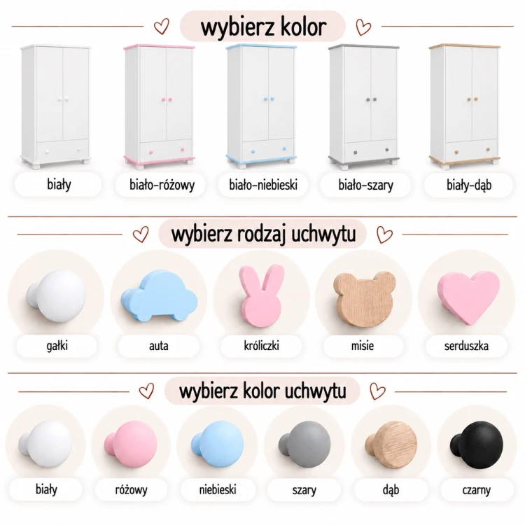 drewniana-szafa-dziecieca-dwudrzwiowa-z-szuflada-Classic-kolory.webp