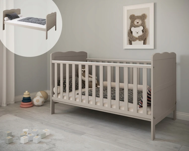 Łóżeczko niemowlęce Bella 140×70 3w1 z regulacją stelaża i funkcją tapczanika