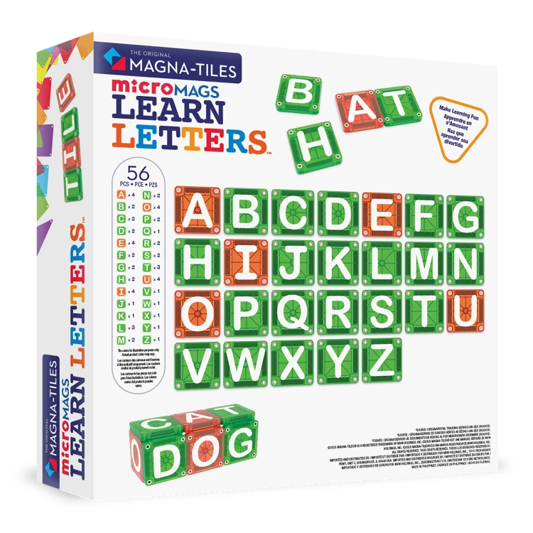 MAGNA-TILES microMAGS LEARN Letters 56 el. magnetyczne płytki z literami do nauki alfabetu