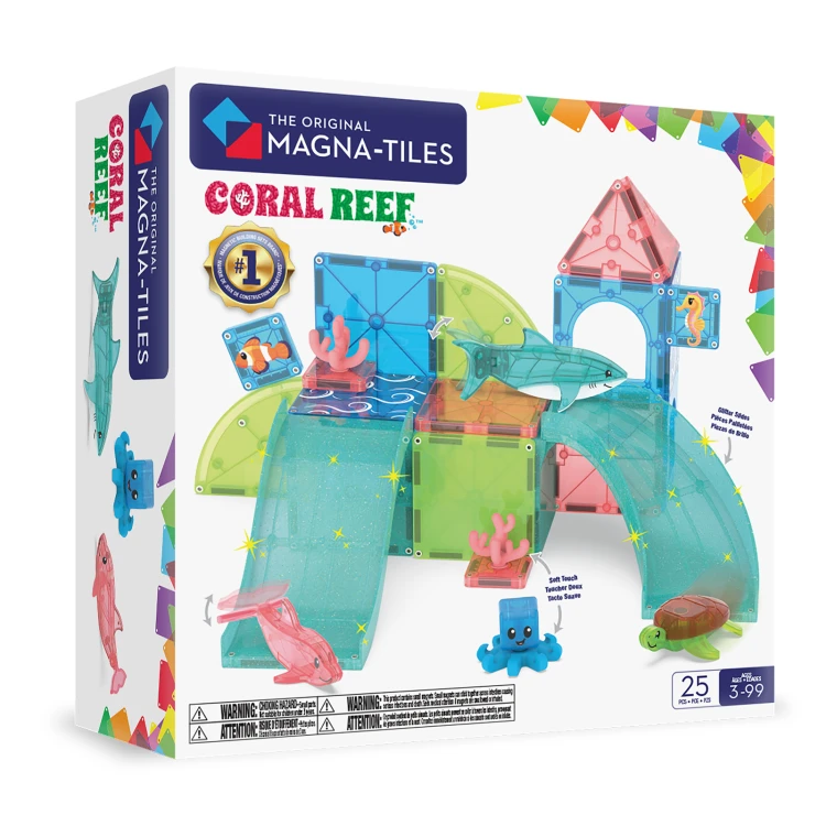 MAGNA-TILES Coral Reef 25 el. klocki magnetyczne Rafa Koralowa z delfinem rekinem żółwiem i ośmiornicą
