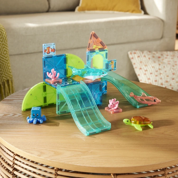MAGNA-TILES Coral Reef 25 el. klocki magnetyczne Rafa Koralowa z delfinem rekinem żółwiem i ośmiornicą