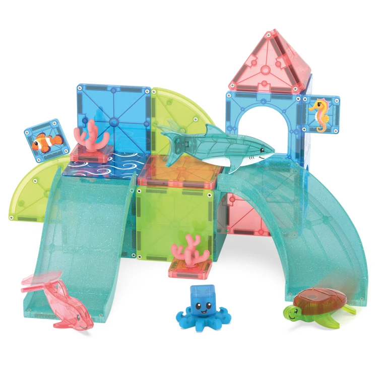 MAGNA-TILES Coral Reef 25 el. klocki magnetyczne Rafa Koralowa z delfinem rekinem żółwiem i ośmiornicą