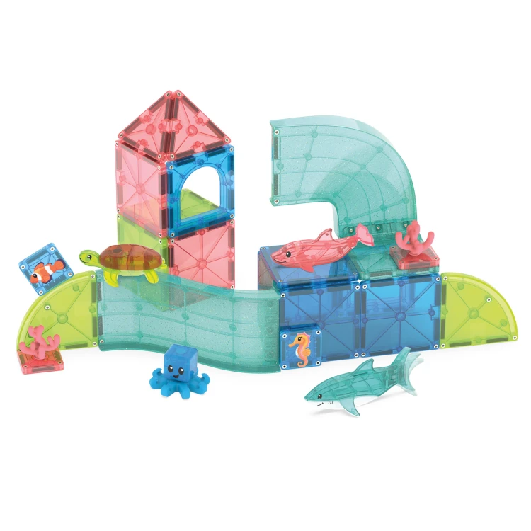 MAGNA-TILES Coral Reef 25 el. klocki magnetyczne Rafa Koralowa z delfinem rekinem żółwiem i ośmiornicą