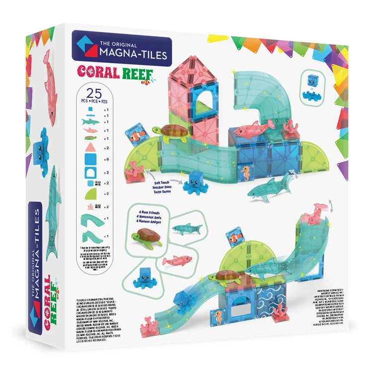 MAGNA-TILES Coral Reef 25 el. klocki magnetyczne Rafa Koralowa z delfinem rekinem żółwiem i ośmiornicą