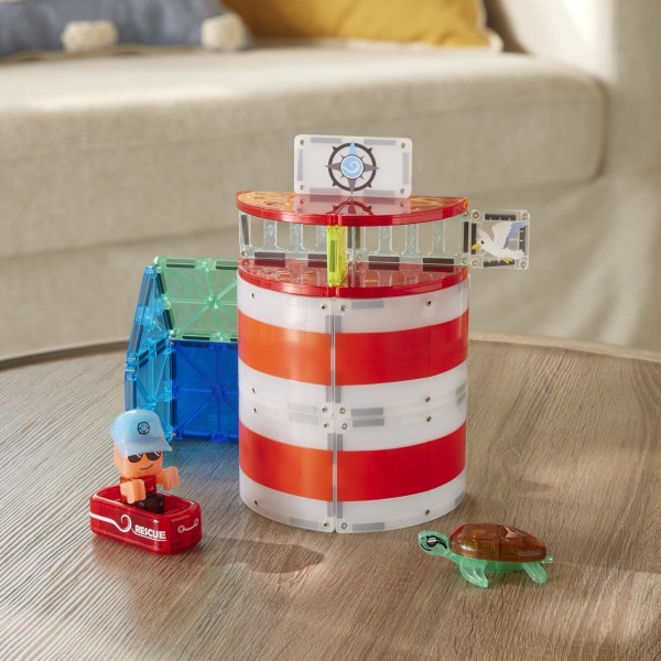MAGNA-TILES Lighthouse Rescue 26 el. klocki magnetyczne Latarnia Morska z tratwą i żółwiem morskim