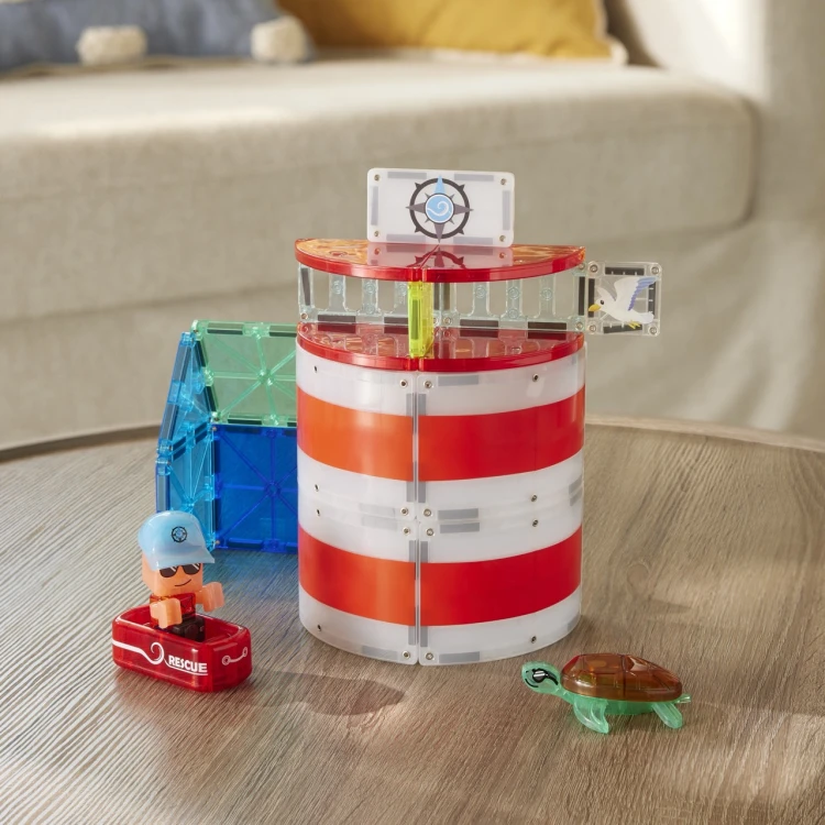 MAGNA-TILES Lighthouse Rescue 26 el. klocki magnetyczne Latarnia Morska z tratwą i żółwiem morskim