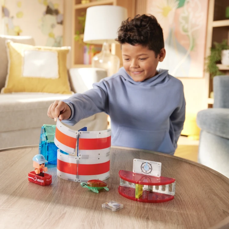 MAGNA-TILES Lighthouse Rescue 26 el. klocki magnetyczne Latarnia Morska z tratwą i żółwiem morskim