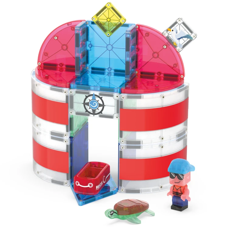 MAGNA-TILES Lighthouse Rescue 26 el. klocki magnetyczne Latarnia Morska z tratwą i żółwiem morskim