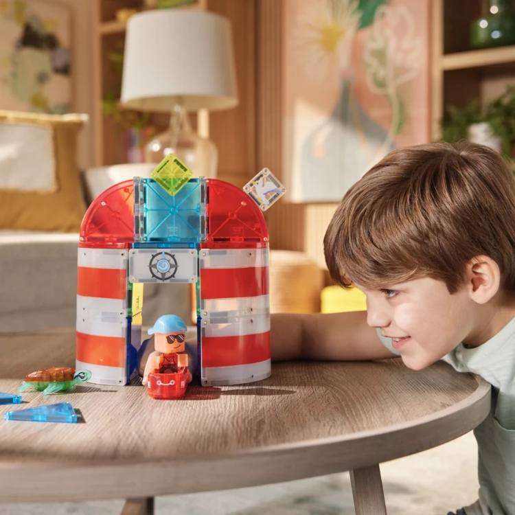 MAGNA-TILES Lighthouse Rescue 26 el. klocki magnetyczne Latarnia Morska z tratwą i żółwiem morskim