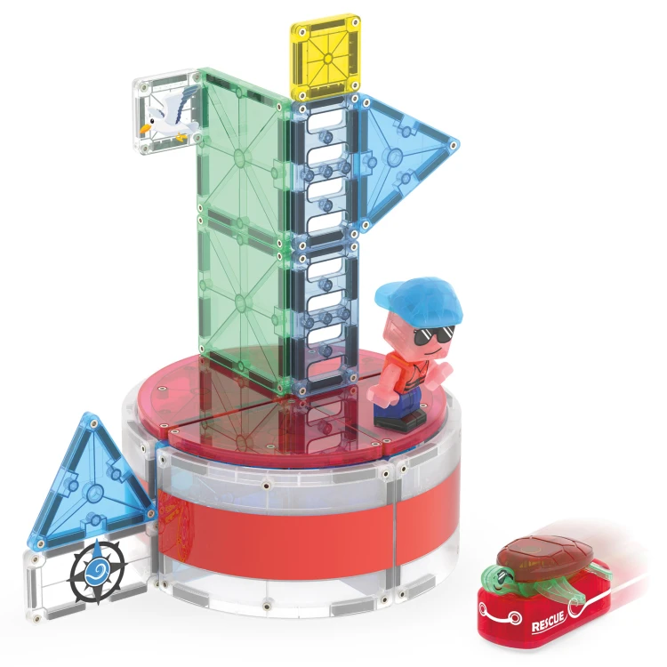 MAGNA-TILES Lighthouse Rescue 26 el. klocki magnetyczne Latarnia Morska z tratwą i żółwiem morskim