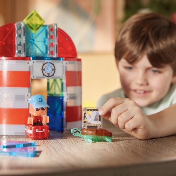MAGNA-TILES Lighthouse Rescue 26 el. klocki magnetyczne Latarnia Morska z tratwą i żółwiem morskim