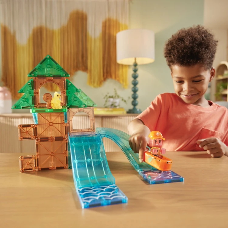 MAGNA-TILES Raging Rapids 27 el. klocki magnetyczne z ruchomą tratwą i wodnym torem