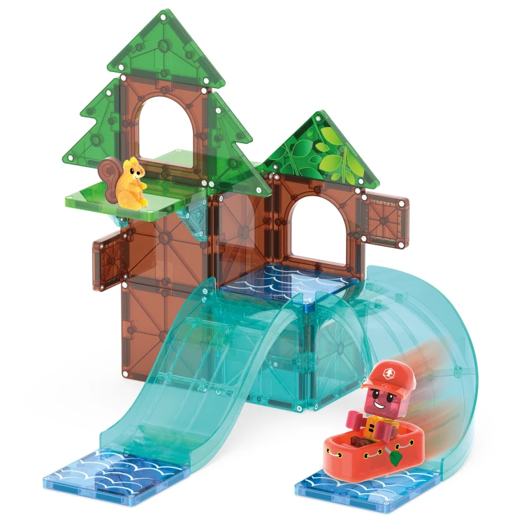 MAGNA-TILES Raging Rapids 27 el. klocki magnetyczne z ruchomą tratwą i wodnym torem