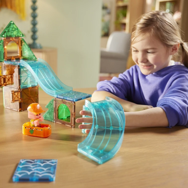 MAGNA-TILES Raging Rapids 27 el. klocki magnetyczne z ruchomą tratwą i wodnym torem