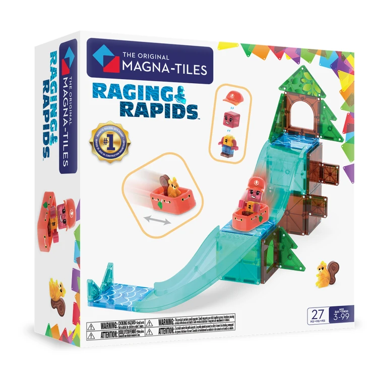 MAGNA-TILES Raging Rapids 27 el. klocki magnetyczne z ruchomą tratwą i wodnym torem