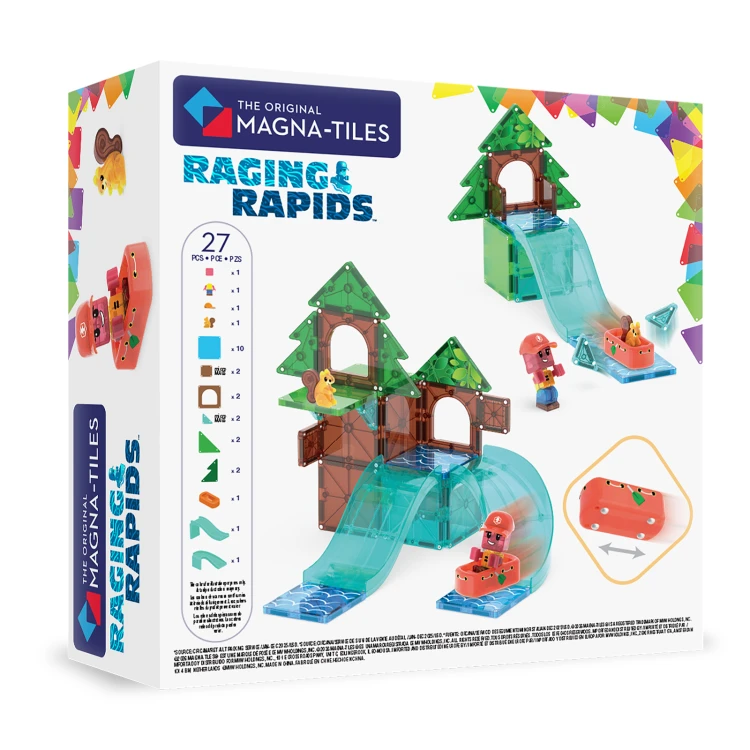 MAGNA-TILES Raging Rapids 27 el. klocki magnetyczne z ruchomą tratwą i wodnym torem