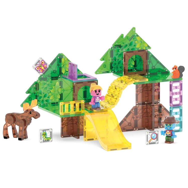 MAGNA-TILES Tree Top Adventure 42 el. klocki magnetyczne domek na drzewie z figurkami i leśnymi zwierzętami