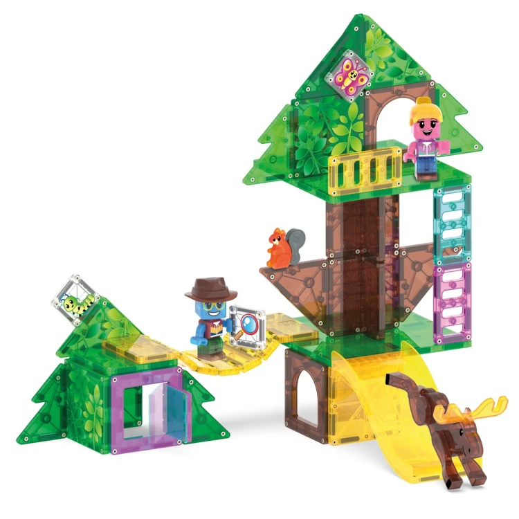 MAGNA-TILES Tree Top Adventure 42 el. klocki magnetyczne domek na drzewie z figurkami i leśnymi zwierzętami