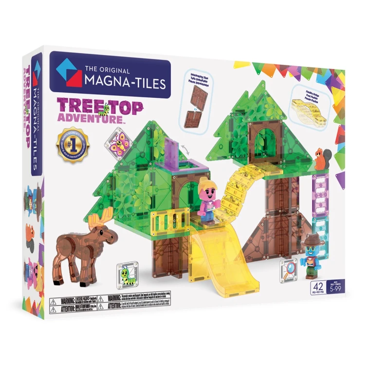 MAGNA-TILES Tree Top Adventure 42 el. klocki magnetyczne domek na drzewie z figurkami i leśnymi zwierzętami