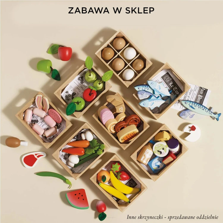 Drewniane warzywa w skrzynce – zestaw edukacyjny Le Toy Van do zabawy w sklep i gotowanie