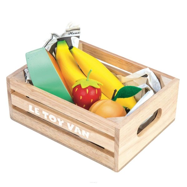 Drewniane owoce w skrzynce Le Toy Van – zabawka edukacyjna do zabawy w sklep