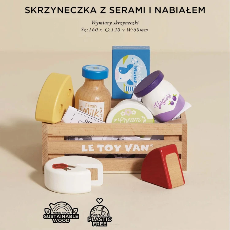 Drewniana skrzynka z nabiałem Le Toy Van – sery, jogurt, masło i mleko
