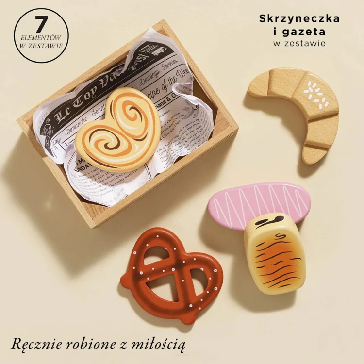 Drewniane pieczywo w skrzynce Le Toy Van – zestaw do zabawy w sklep