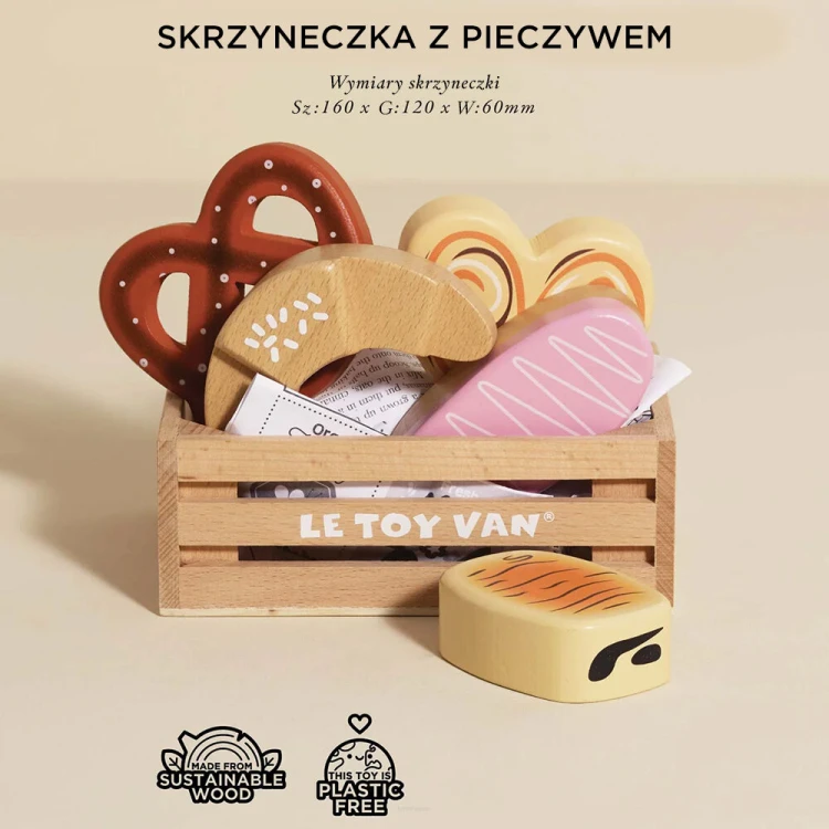 Drewniane pieczywo w skrzynce Le Toy Van – zestaw do zabawy w sklep