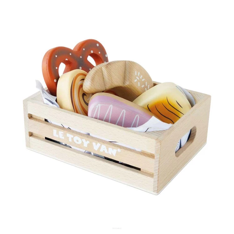 Drewniane pieczywo w skrzynce Le Toy Van – zestaw do zabawy w sklep