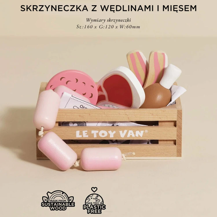 Drewniany zestaw mięs w skrzynce Le Toy Van – realistyczne mięso i wędliny do zabawy edukacyjnej dla dzieci
