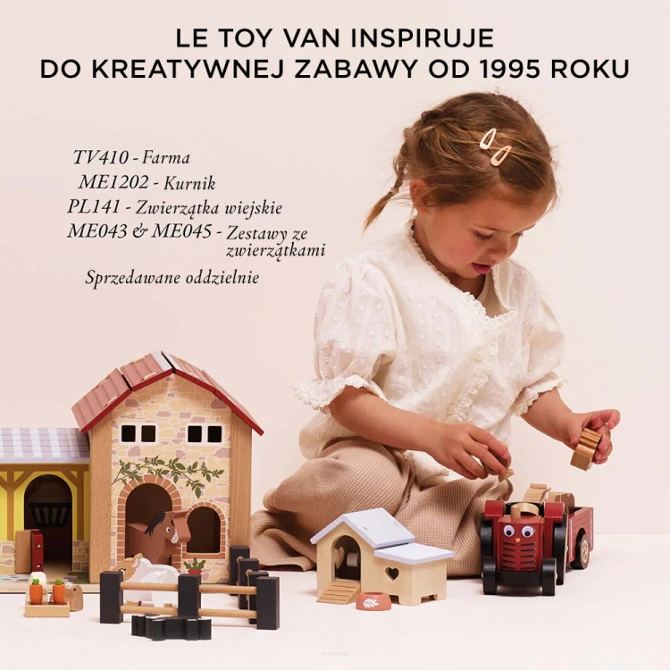 Drewniany traktor Bertie Le Toy Van z czerwoną przyczepką magnetyczną dla dzieci 2+