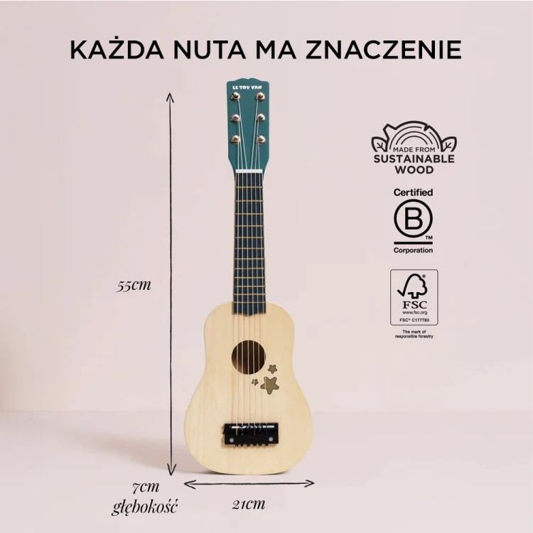 Drewniana gitara dla dzieci Le Toy Van z 6 kolorowymi strunami FSC® 3+