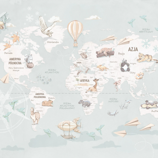 WANDERLUST – MINT - tapeta z mapą świata dla małych odkrywców