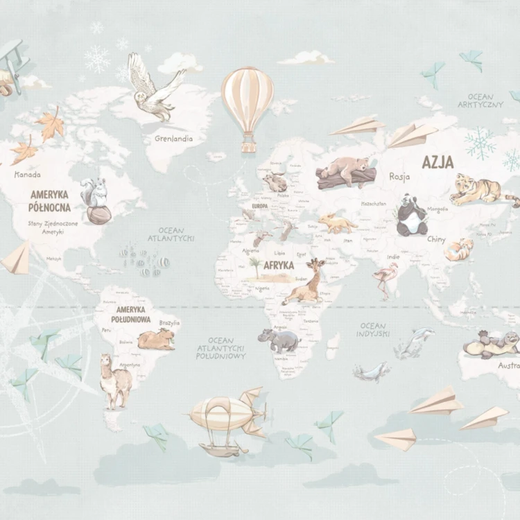 WANDERLUST – MINT - tapeta z mapą świata dla małych odkrywców