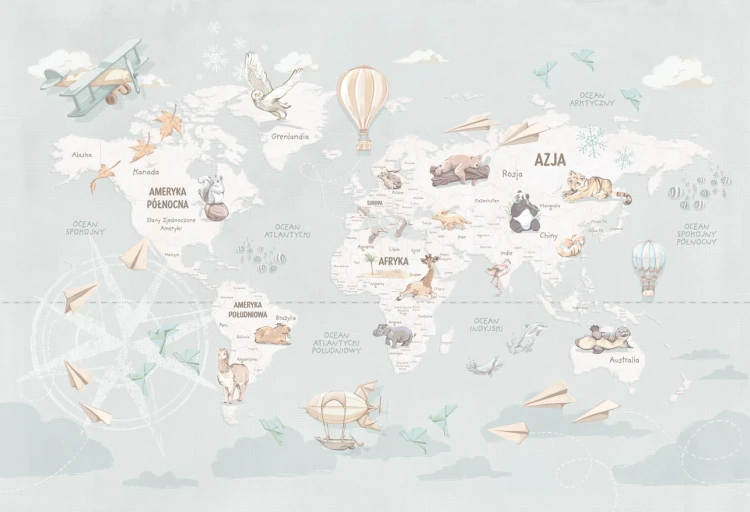 WANDERLUST – MINT - tapeta z mapą świata dla małych odkrywców
