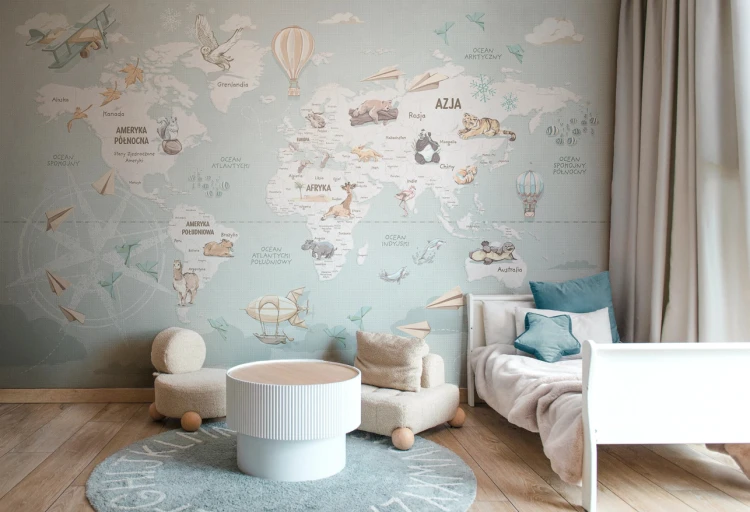 WANDERLUST – MINT - tapeta z mapą świata dla małych odkrywców