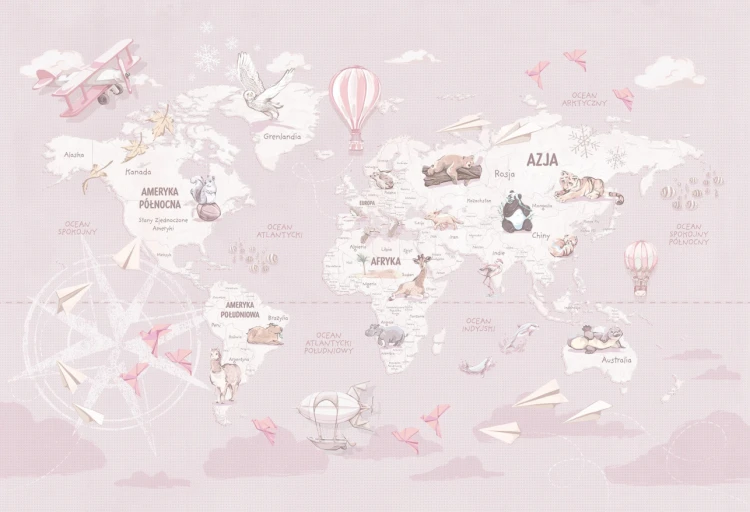 WANDERLUST - SWEET LAVENDER - tapeta z mapą świata dla małej podróżniczki