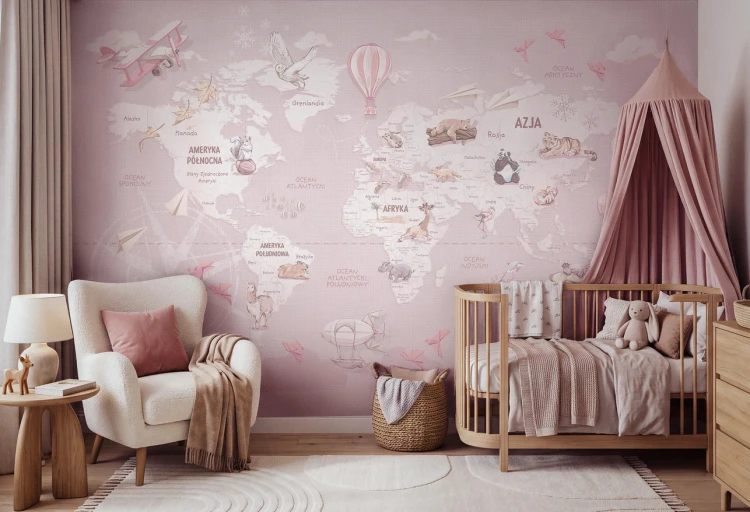 WANDERLUST - SWEET LAVENDER - tapeta z mapą świata dla małej podróżniczki