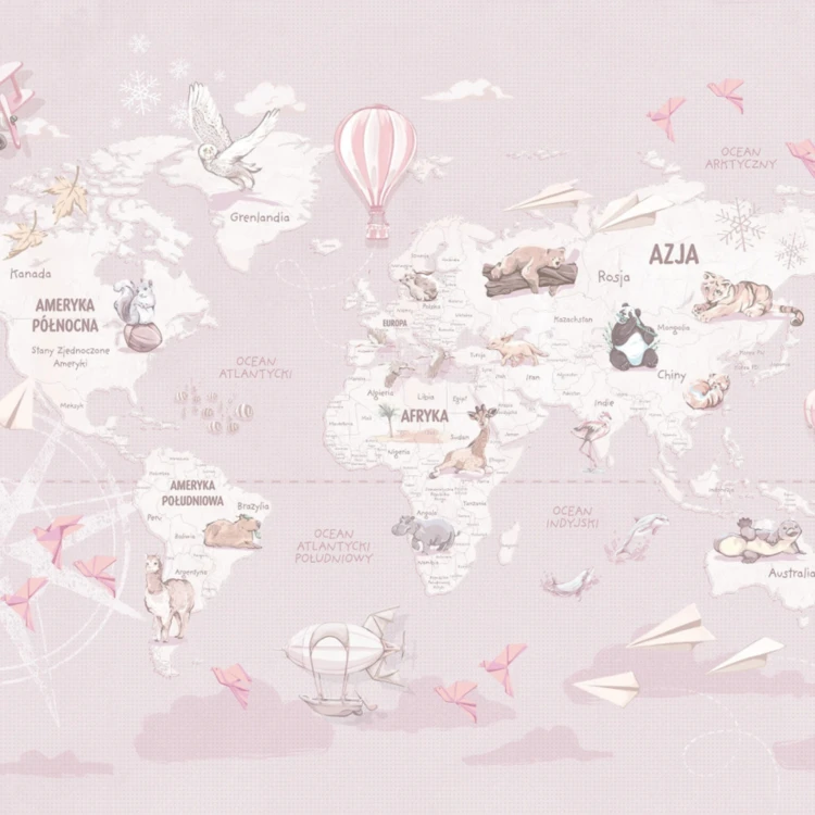 WANDERLUST - SWEET LAVENDER - tapeta z mapą świata dla małej podróżniczki