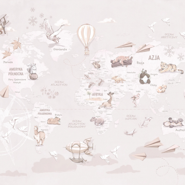 WANDERLUST – NEUTRAL - tapeta z mapą świata do pokoju dziecka
