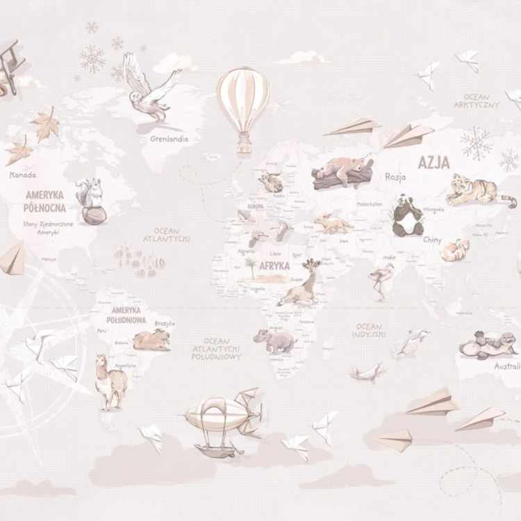 WANDERLUST – NEUTRAL - tapeta z mapą świata do pokoju dziecka